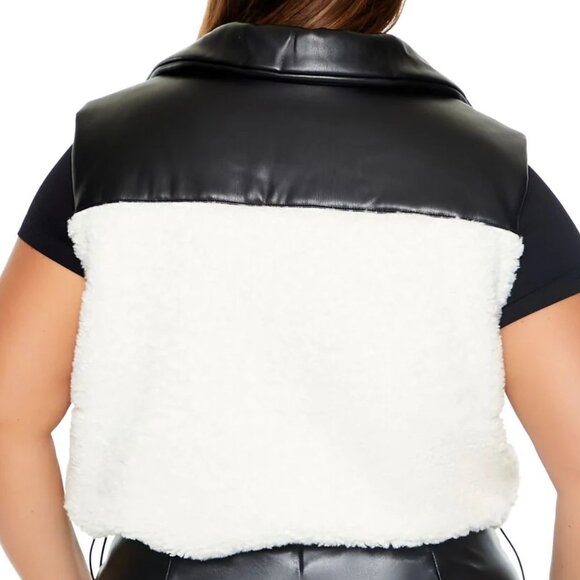 Forever 21 Black Reversible Faux Shearling & Leather Vest SZ 2X - Picture 5 of 10